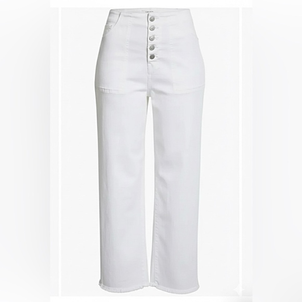 Veronica Beard Crosbie Wide Leg Crop High Rise Jeans Raw Hem White 30